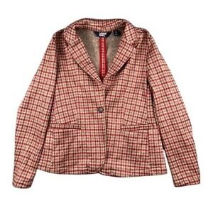 Lands' End Plaid Blazer Jacket Womens Small Red Tan Career Casual Houndstooth